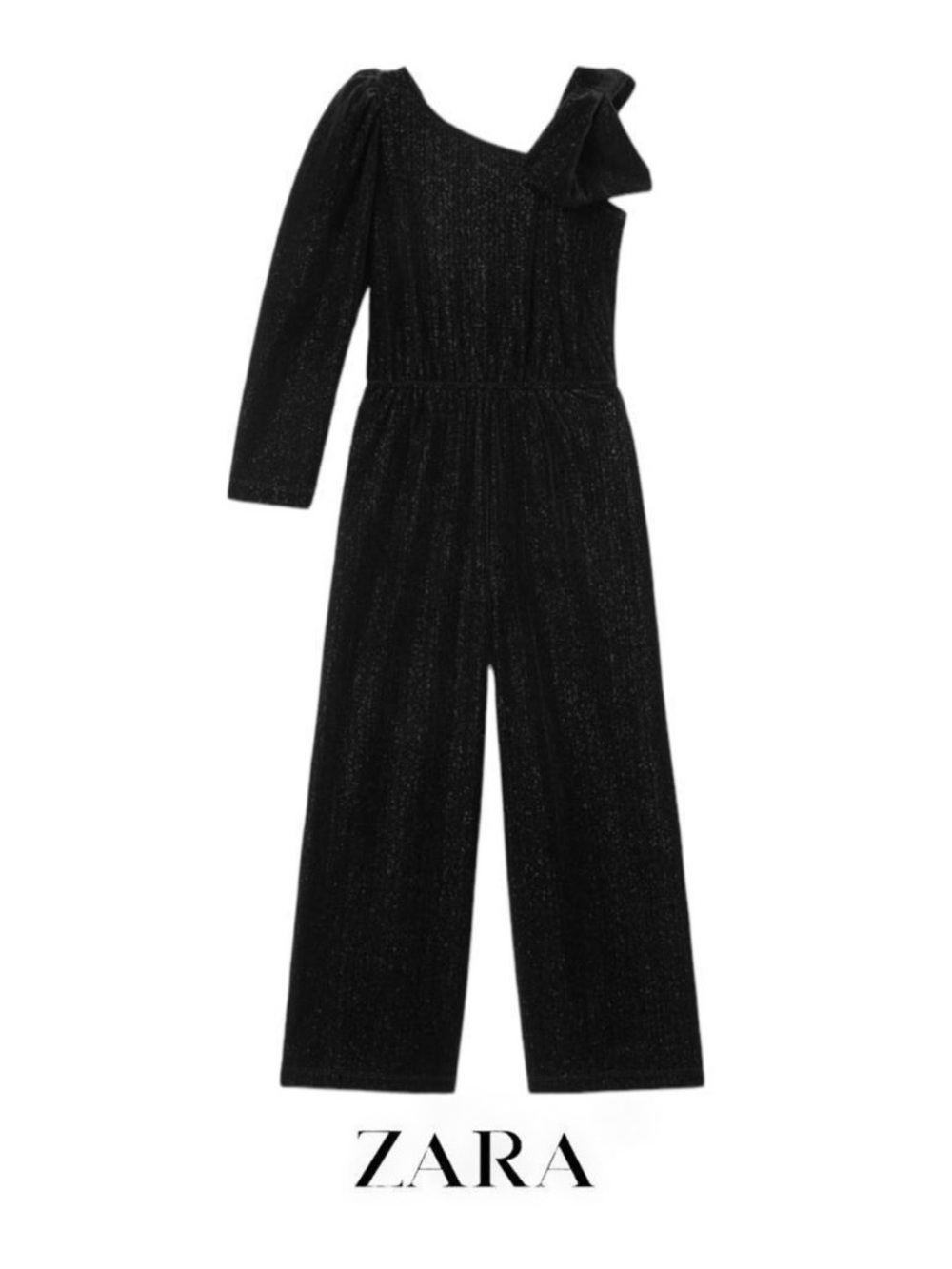 Zara Black One-Shoulder Sparkle Wide-Leg Jumpsuit